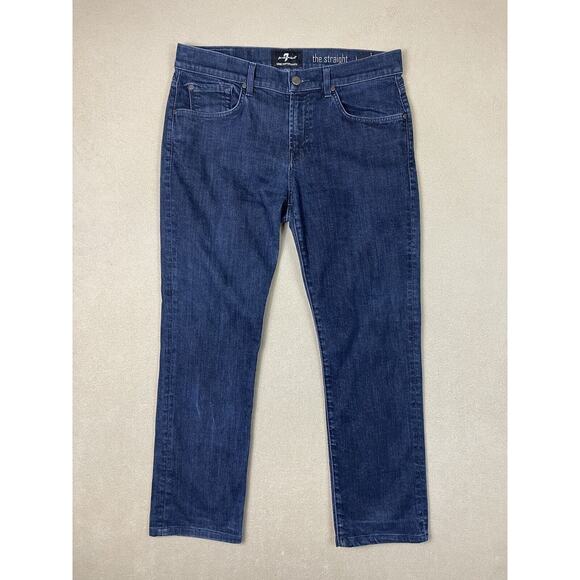7 For All Mankind Jeans Mens 33 Blue The Straight Denim Casual Workwear Adult - Picture 1 of 14